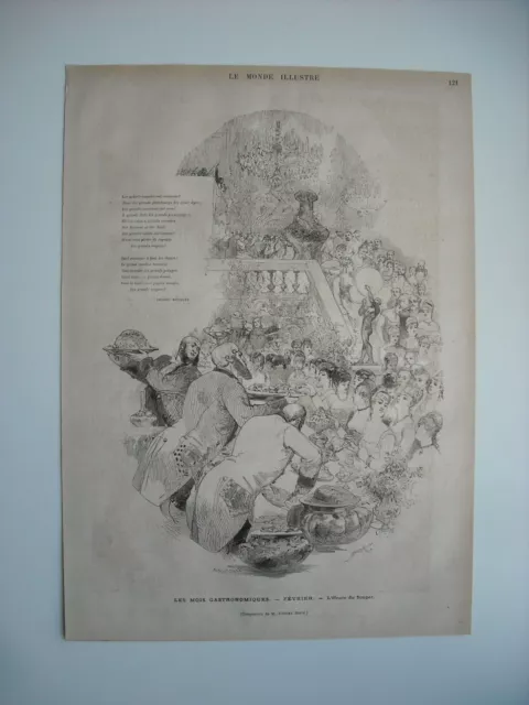 Gravure 1877. Les Mois Gastronomiques. Fevrier. L’heure Du Souper. Par M. Morin.