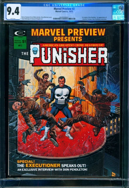 MARVEL PREVIEW 2 CGC 9.4 WP PUNISHER ORIGIN 1ST DOMINI! MAGAZINE 1975 N12 402 cm