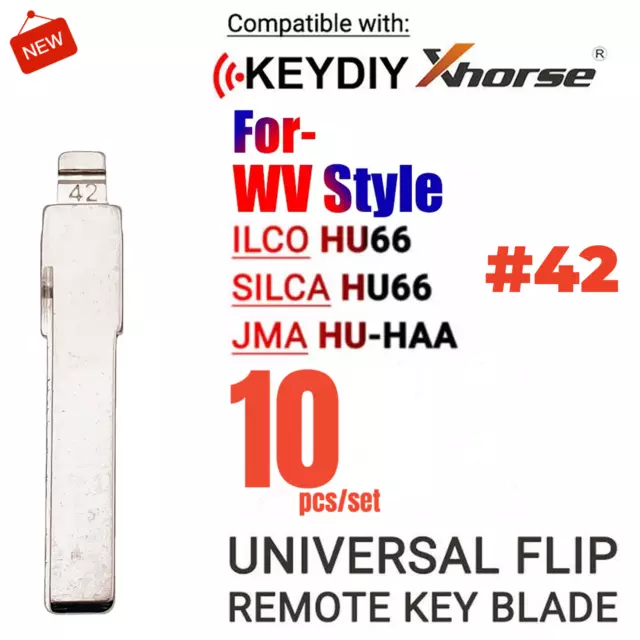 10Pcs Metal Blank Uncut Flip KD Remote Key Blade Type #42 HU66 for HU-HAA for WV