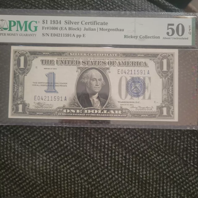 💎1934 A $1 Funny Back Silver Certificate Dollar FR 1601 Uncirculated PMG 50 EPQ