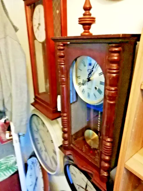 (2759)Dark Oak Wooden Glass Door  Bythnsee Stan Long Case Wall Clock 31 Day