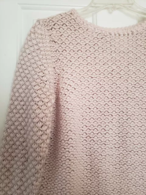 REBECCA TAYLOR Sweater Top Sz S Pink Sparkle Metallic Shell Crochet Texture