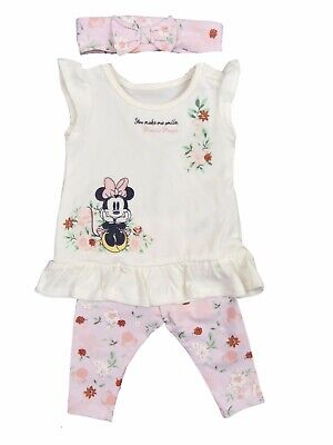 Baby Girls Minnie Mouse Outfit 0-36 Months Leggings T Shirt Headband