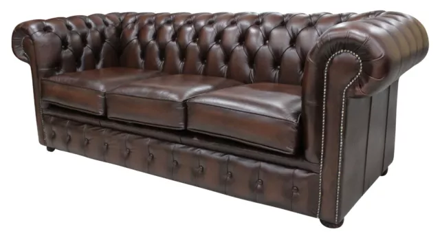 Chesterfield3 Seater Sofa Real Leather Vintage Brown Made In England