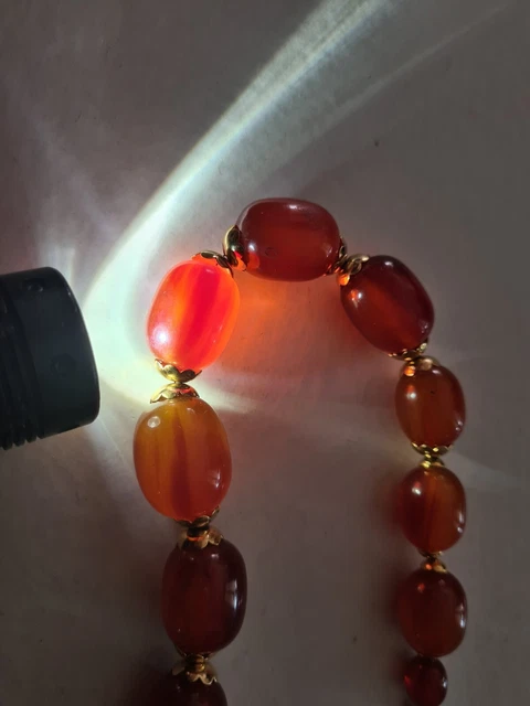 Collier Long Vintage Perles Bakélite Ou Résine – Style Ambre Jaspe, Occasion En Bon état !