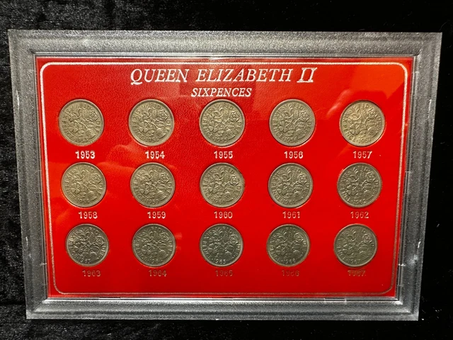 Great Britain, QEII Sixpence Collection 1953-1967 in Sandhill Style Case, BC282