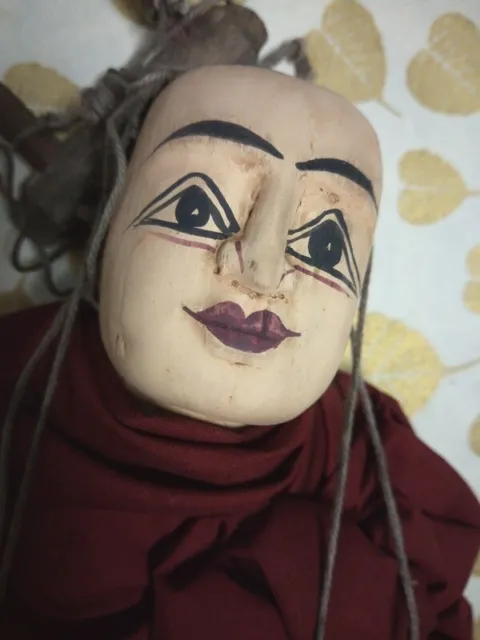 Vintage Thai Burmese Monk Hermit String Marionette Wooden Doll Puppet 31 cm Tall