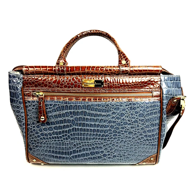 Samantha Brown Croc Embossed Blue/Gray Weekend Shoulder Tote Bag Luggage PVC