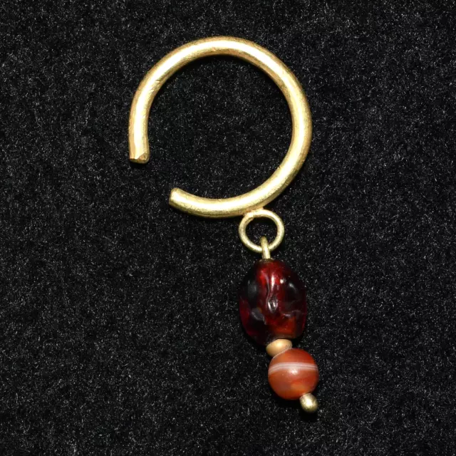 Genuine Ancient Roman Gold Earring with Garnet & Carnelian C. 1st-2nd Century AD