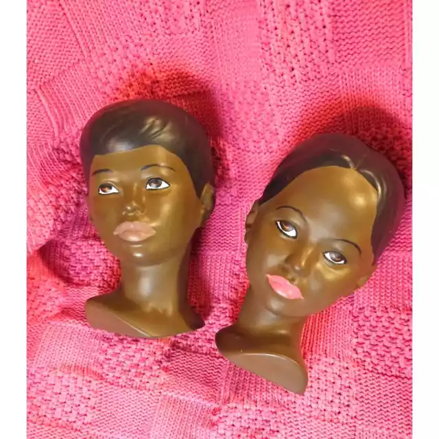 Two Stunning Ceramic MCM Lady Chalkware Heads.