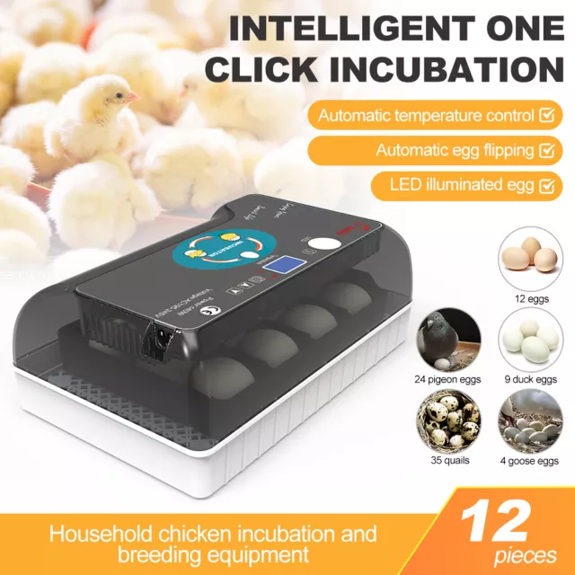 Digital 12 Eggs Incubator Humidity Control Automatic Turning Chicken Hatcher UK