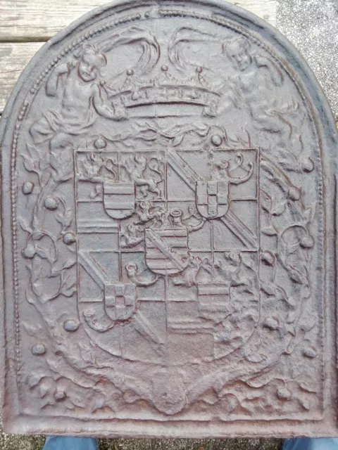 plaque de cheminée en fonte XVIIème  Armes de Maurice de Nassau (Prince d'Orange