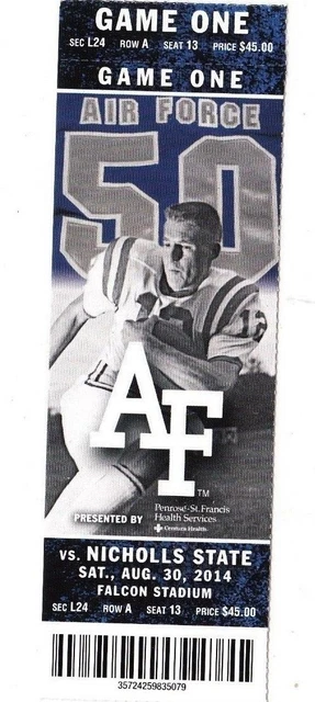 2014 Air Force Vs Nicholls State 8/30 Ticket Stub College Football