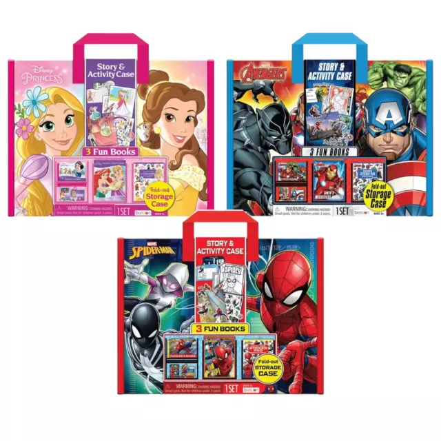 Marvel Spiderman Disney Princess Avengers Activity Case 3 Story Books Kids Gift