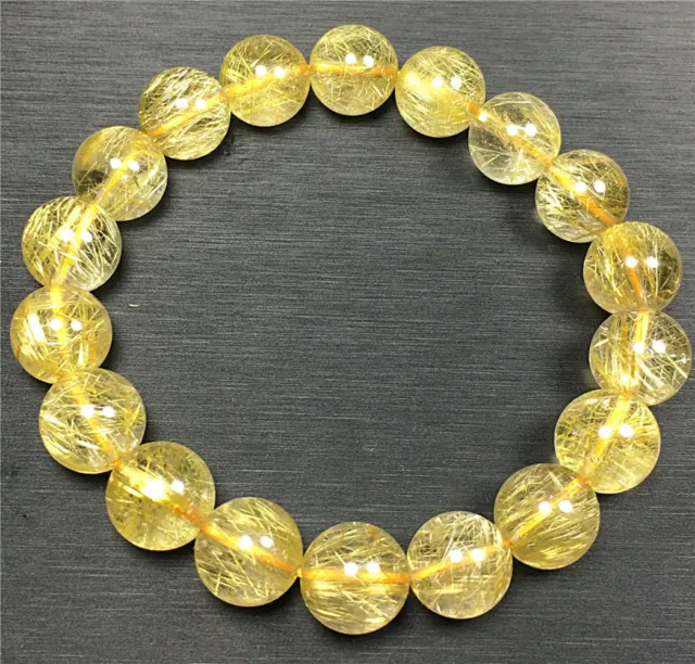 AAA Natural Golden Rutilated Quartz Crystal Round Beads Bracelet  11mm