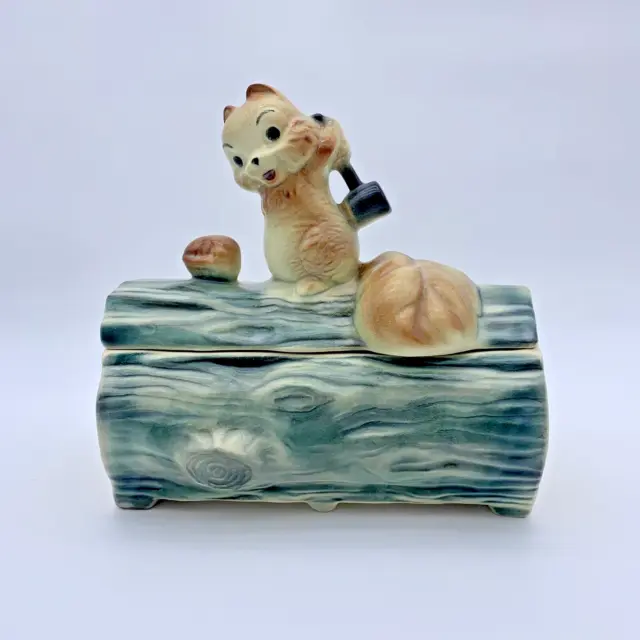 Vintage BRUSH MCCOY Pottery 1960'S Squirrel On Log Nut Cracking Cookie Jar 10.5”