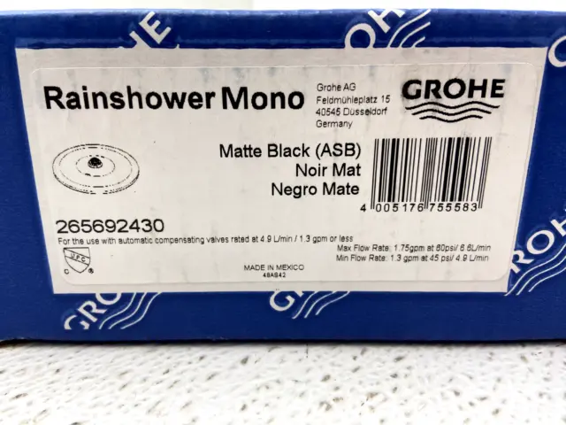 Grohe 26 569 Rainshower Mono 1.75 GPM Single Function Shower Head - Black