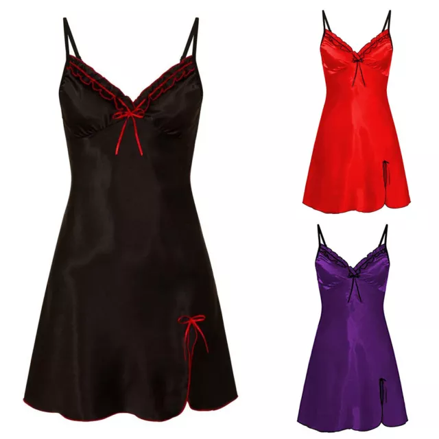 Women Sexy V Neck Silk Lingerie Babydoll Sleepwear Nightdress Sexy Mini Dress