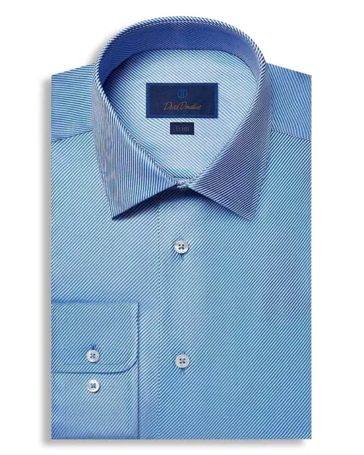 David Donahue L138201 Blue Stripe Trim Fit Royal Twill Dress Shirt Size 16.5