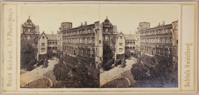 Deutschland Château Heidelberg Foto Stereo Franz Richard Vintage Albumin c1860