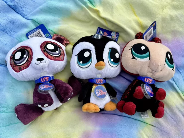 Littlest Pet Shop LPS LOT Panda Penguin Ladybug Plush Stuffed Toy 2007 VIP NWT