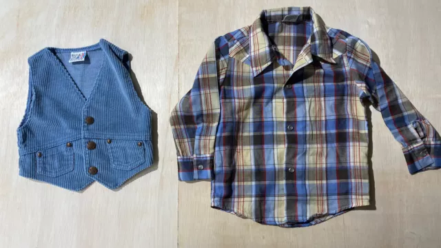 Vintage Billy the Kid 3T Toddler Corduroy Vest and Western Snap Shirt Blue