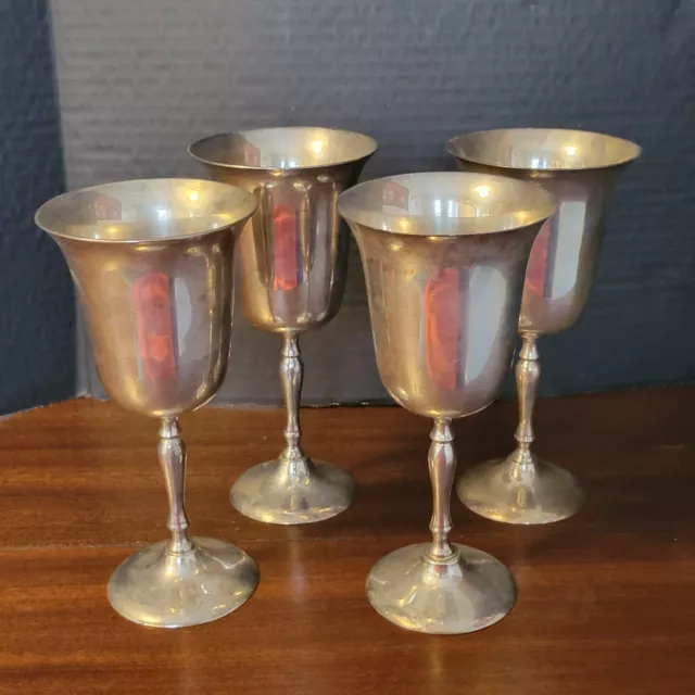 Set Of 4 Leonard Silver Plate Metal Goblets Cups EPNS Vintage Wine Glass