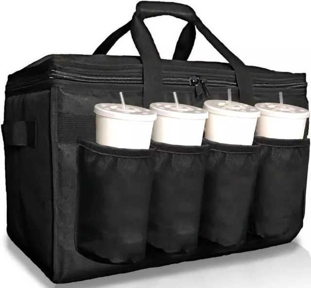 Insulated Food Delivery Bag with Cup Holders / Drink Carriers Premium XXL, Great