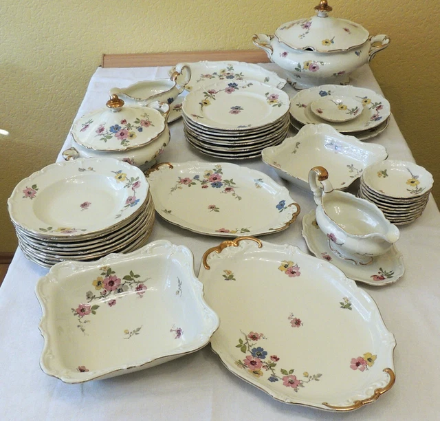 Grand Service De Table Porcelaine Weimar (1920-1949) - Blanc, 37 Pièces
