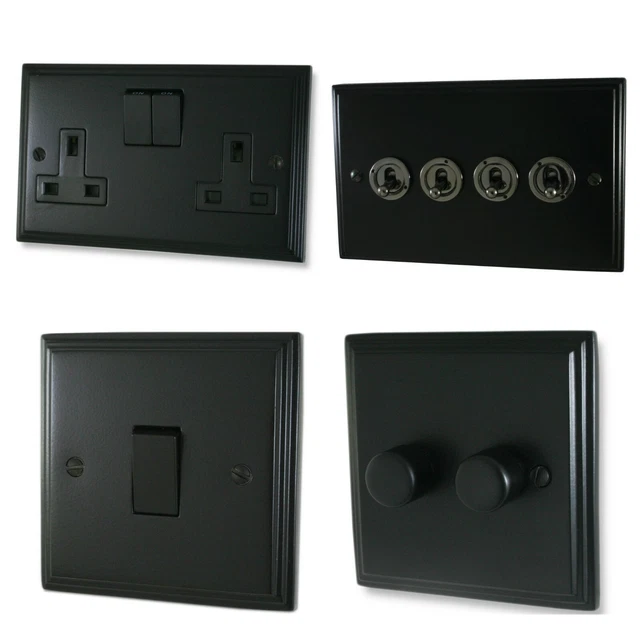 VICTORIAN MATT BLACK VFB Light Switches, Plug Sockets, Dimmers, Cooker