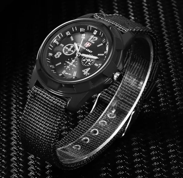 Swiss Men's Slim Sport Watch Wristwatch Military Analog Army Quartz Canvas Strap