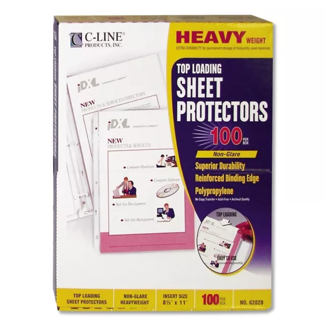 C-Line 62028 Heavyweight Polypropylene Sheet Protectors - Non-Glare (100/BX) New