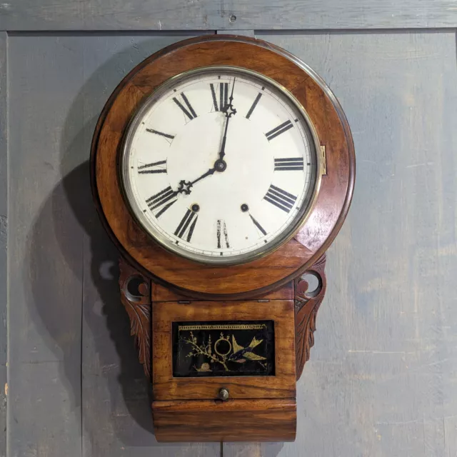 Antique American Walnut Drop Dial Pendulum Wall Clock 3