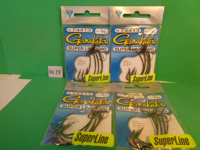 Gamakatsu Super Line EWG Hooks Size 3/0 #74413, 4 Packages, 20 Total Hooks (New)
