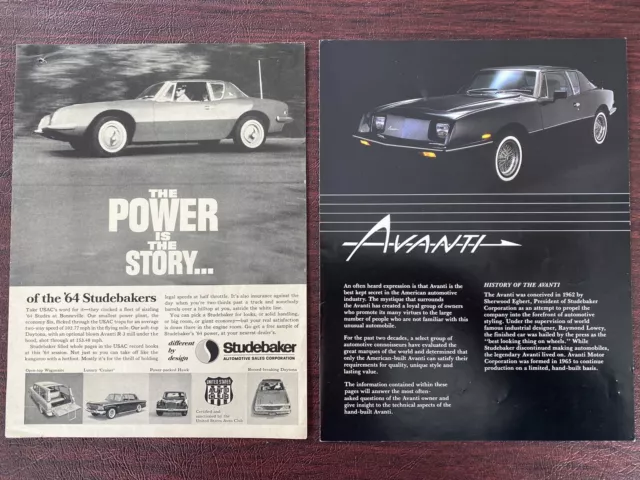 Vintage 1985 Avanti Original Car Brochure Flyer Data Sheet& 1963 Avanti Power ad