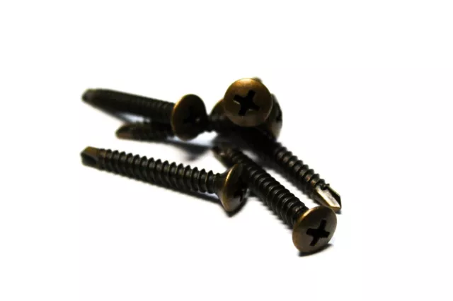 (25) 10x1-3/8 Phillips Oval Head Screws Self-Drilling (Antique Brass)