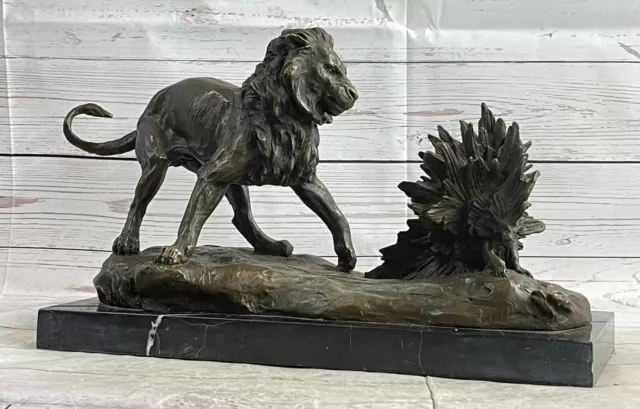 Intense Encounter Milo's Lion and Porcupine Bronze Figurine Collectible Artwork