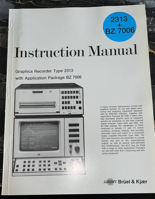 Manuel D'instructions Original Bruel & Kjaer 2313+ BZ 7005 – En Anglais (Occasion)