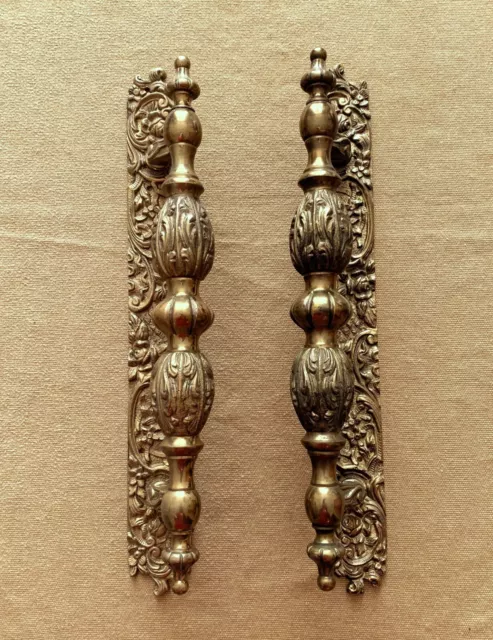 Antique Solid Brass Ornate Door Pulls Made in Portugal 16" Lot of 2 Free Ship.