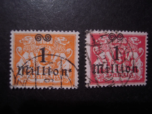 Briefmarken, Danzuig, Infla, Aufdruckmarken, Nr. 163 und 164 je gestempelt