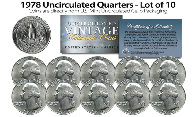 1978 US MINT QUARTERS Uncirculated Coins from U.S. Mint Cello Packs (QTY 10)