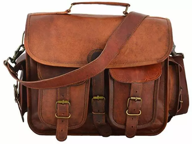 Vintage Crudo Cabra Bolso de Cuero Hombre Maletín Funda Portátil Messenger