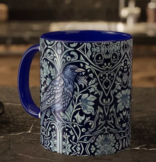 Crow coffee mug / William Morris Raven Bird lover gift / Dark Cottagecore cup