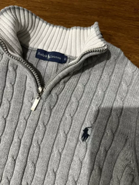 Ralph Lauren Boys Cable Knit Grey Sweater Polo Logo Size 10