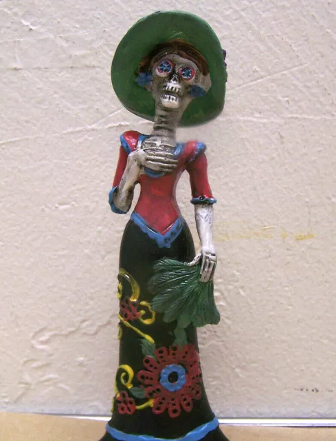 Day of the Dead Small Skeleton Painted Resin Catrina - Dark Colors #1 - Mexico