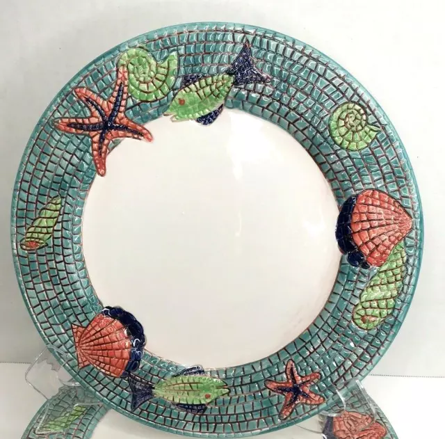 5 Italy Seashell Starfish Dinner Plate 10.5" Nettuno Style Ocean Mosaic Tile EUC