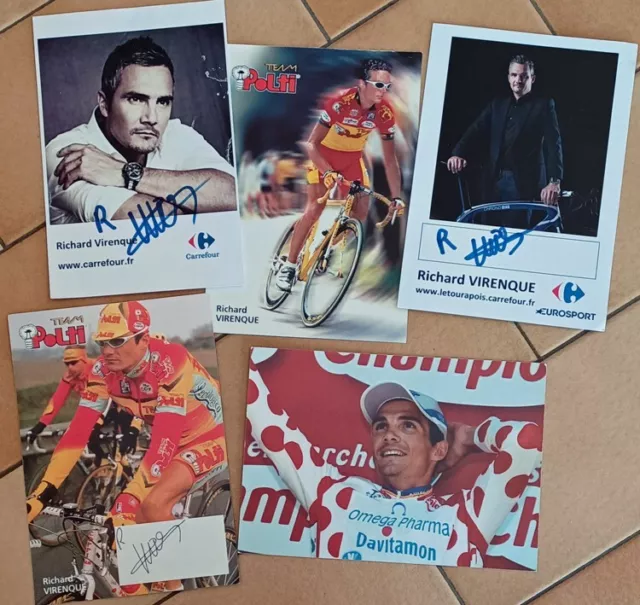 Cyclisme, Tour de France - lot 5 cartes Richard VIRENQUE avec 3 signatures