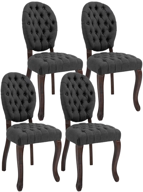 Lot de 4 Chaises de salle à manger Temara en Tissu avec Pieds en Bois antique