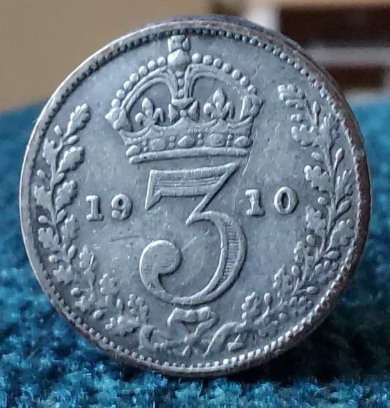 1910 King Edward VII Solid Silver Threepence  .925 Fine Silver 3d Coin