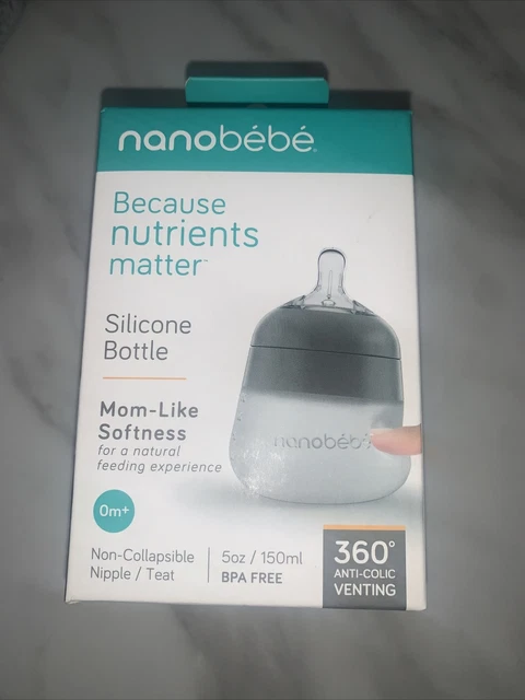 Biberón de silicona flexible Nanobebe, anticólicos, sensación natural, no colapsa